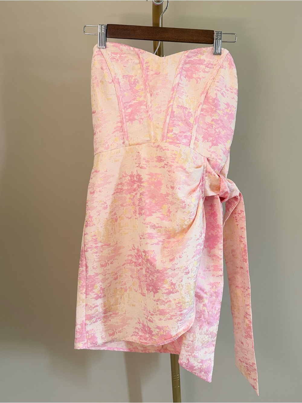 Storia Strapless Pink & Cream Floral Jacquard Corset Mini Dress